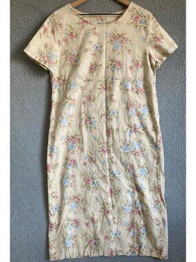 Vintage Floral Linen‑Blend Midi Dress